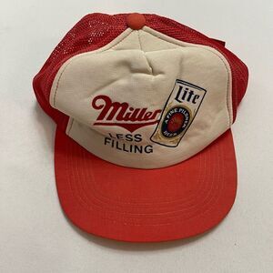 Vintage Miller Hat Cap Adult White Red Snap Back Trucker Beer Drinking 80s Mens